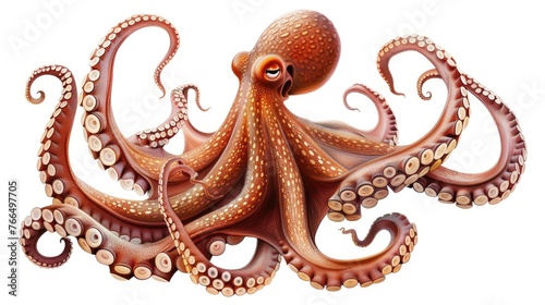 A vibrant octopus against a plain white backdrop. Ideal for marine life concepts
