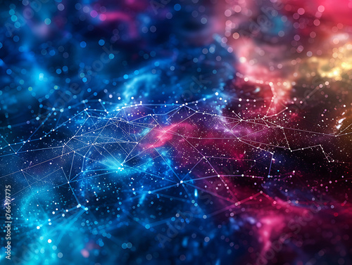 Abstract Cosmic Interconnected Web Background, Colorful Galaxy Universe Design © Bendix