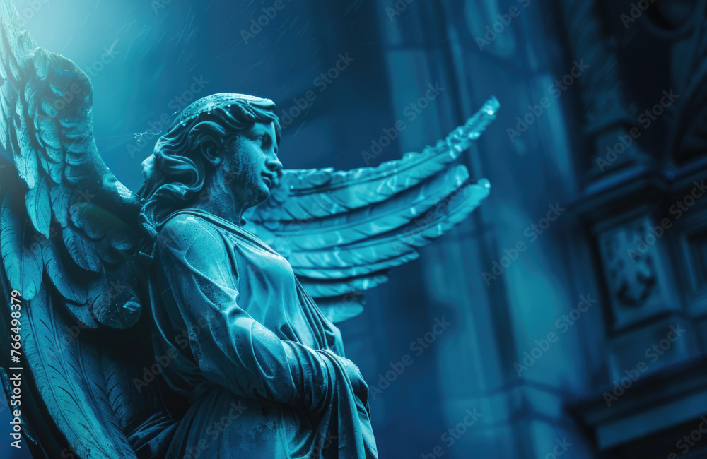 Obraz premium Detailed close up of an angel statue, suitable for religious or memorial themes