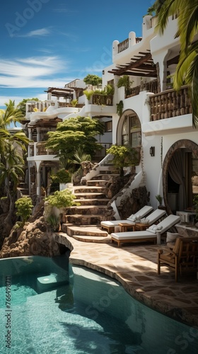A stunning villa with a pool and a view of the ocean