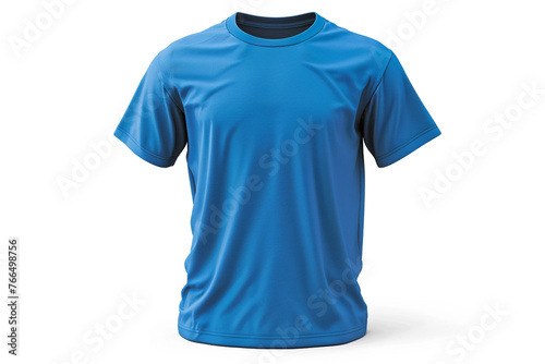 Blue t-shirt mock up, front view, isolated on white. Plain blue shirt mockup. Tshirt design template. Blank tee for printisolated on solid white background.