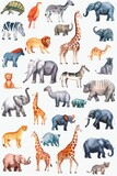 Charming watercolor illustrations of zoo animals, uniquely arranged on white