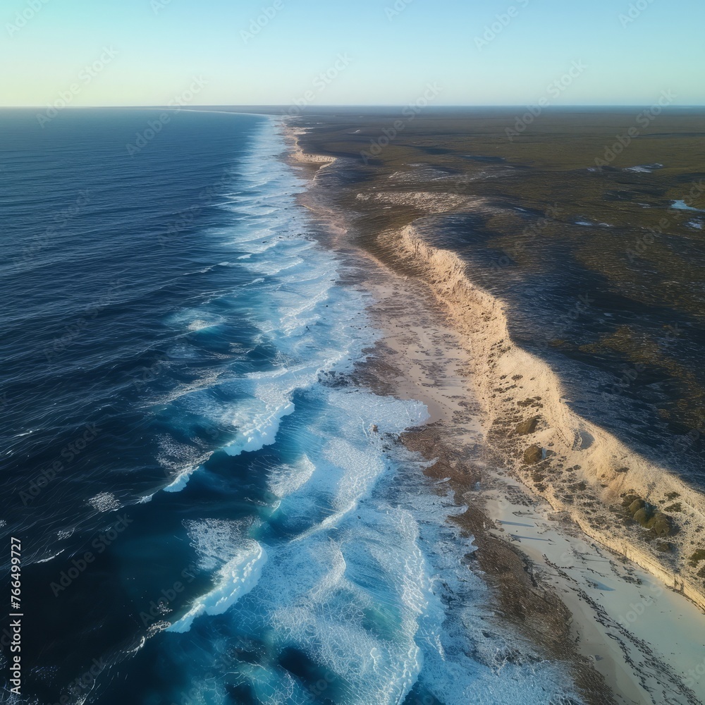 Ocean waves crashing on a rocky coastline