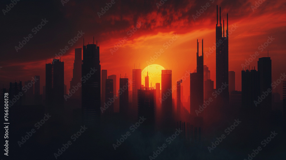 Fototapeta premium Majestic Architectural Silhouettes Embracing Sunset Sky