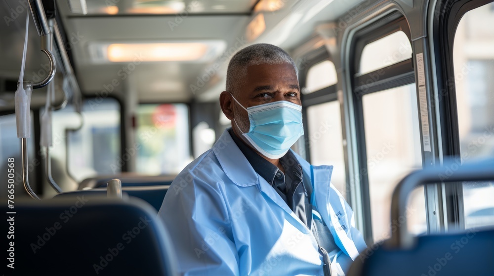 Portrait of a bus driver wearing a surgical mask