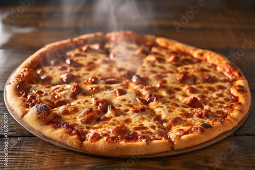 Pepperoni pizza on a wooden table
