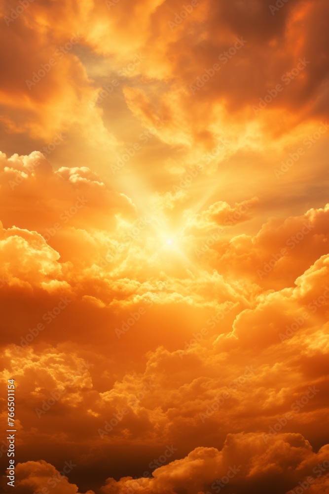 Fototapeta premium Bright orange sky with clouds