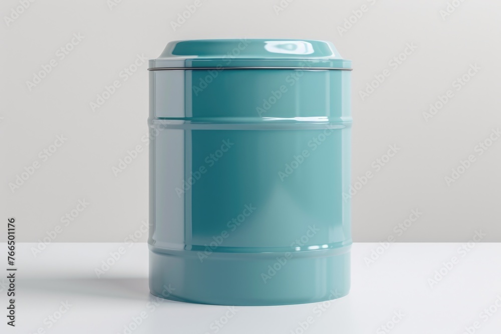 Blue trash can sitting on top of a white table, suitable for office or home use Blue trash can sitting on top of a white table, suitable for office or home use
