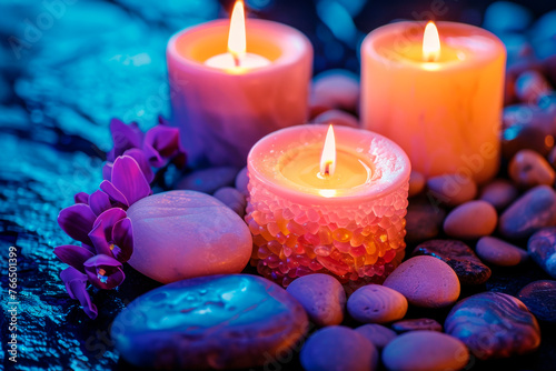 Candles and stones for spa and meditation