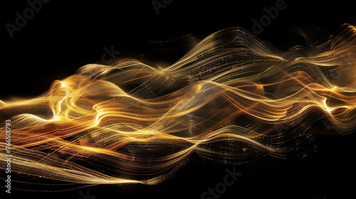 A golden glowing sound wave on black background