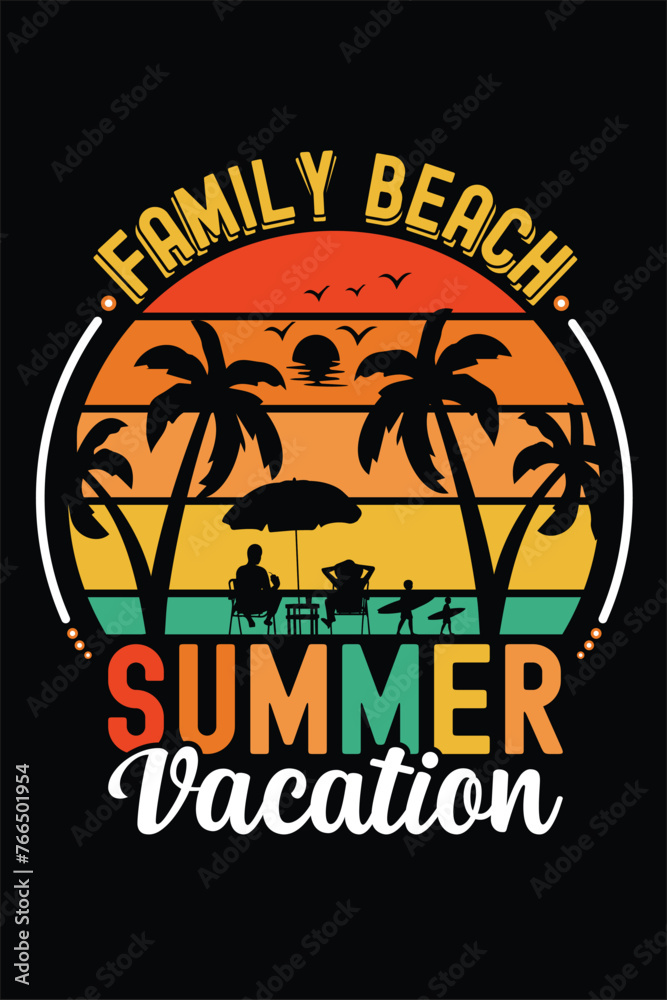 Family beach summer vacation retro vintage t-shirt design.
