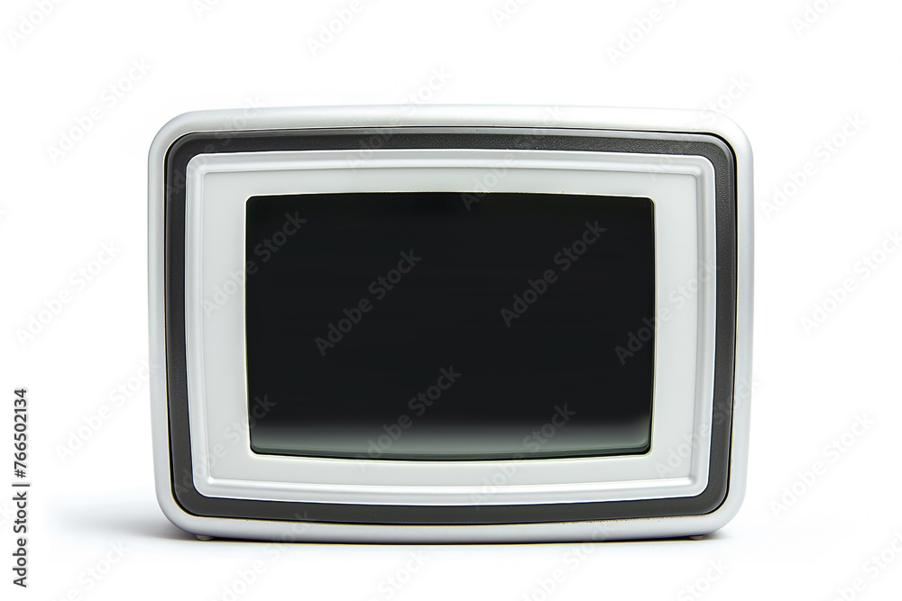 A digital alarm clock with a blank display isolated on white background, copy space on the front. A digital alarm clock with a blank display isolated on white background, copy space on the front.