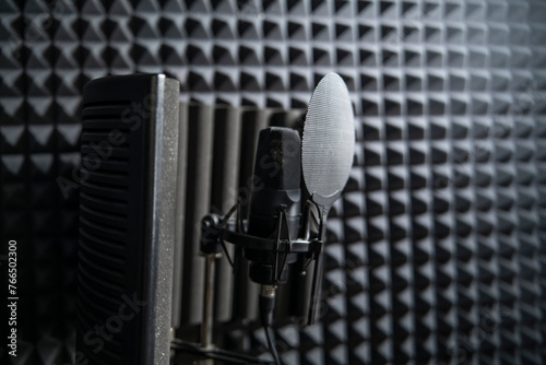 Professional Studio Microphone Set Against Acoustic Foam for Sound Recording in music studio