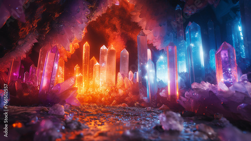 Fantasy Worlds. Crystal Caverns. A cavern filled with crystals and light #766502557