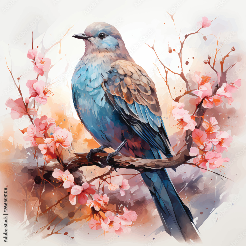 Mourning Dove forest floral, watercolor clipart 