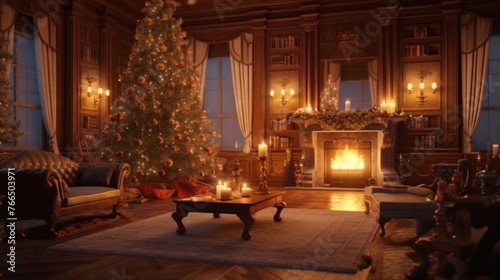 Christmas eve cozy mood in classic decorated living.Generative AI