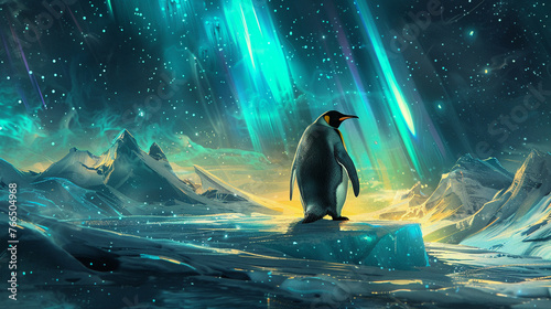 A penguin on an ice comet photo