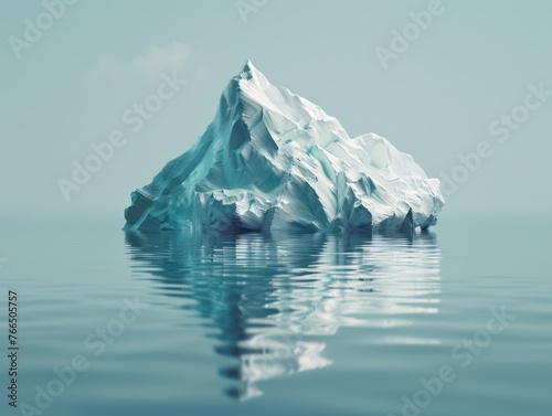  Minimalist representation of a plastic iceberg floating in a futuristic ocean, against a solid color, signaling hidden dangers © BoOm
