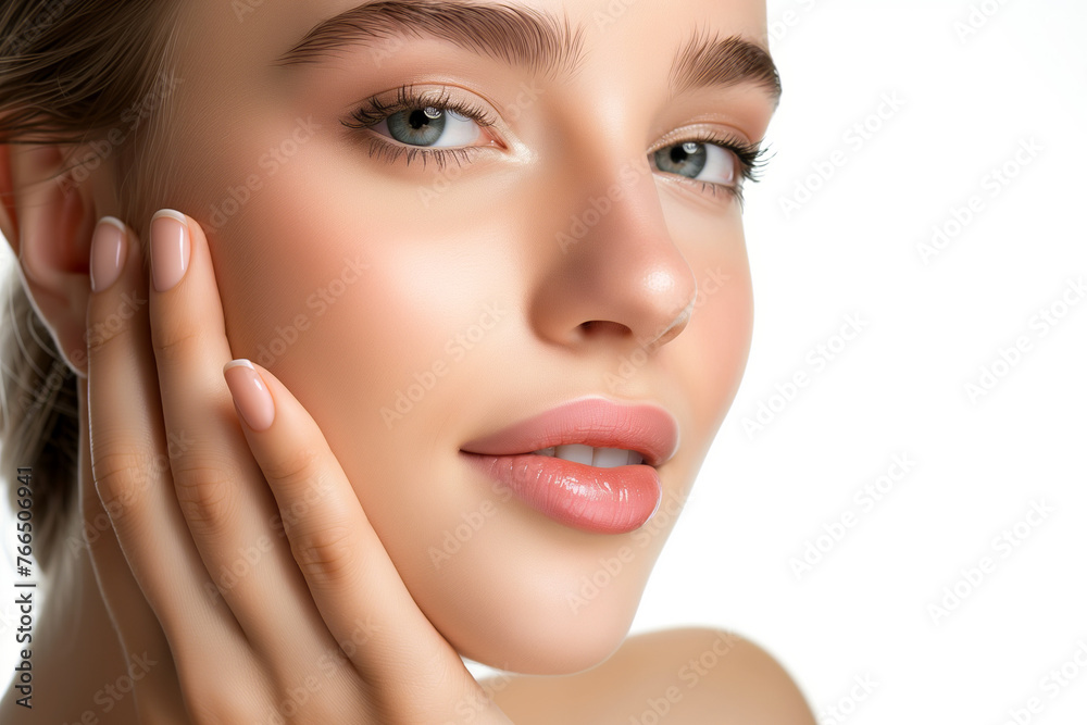 Exquisite Close-Up Portrait of a Young Woman, Perfect for Skincare and Makeup Branding Exquisite Close-Up Portrait of a Young Woman, Perfect for Skincare and Makeup Branding