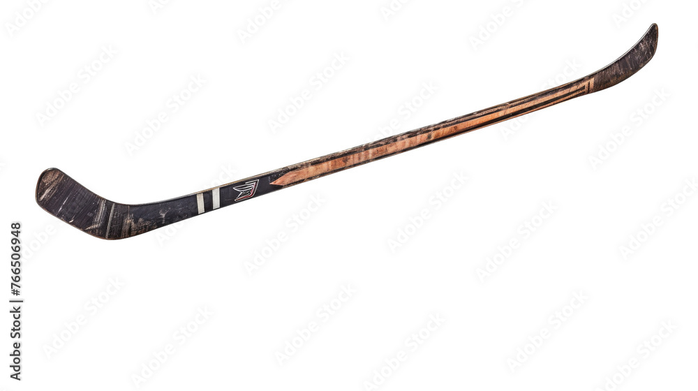 A lone hockey stick standing tall against a stark white background A lone hockey stick standing tall against a stark white background