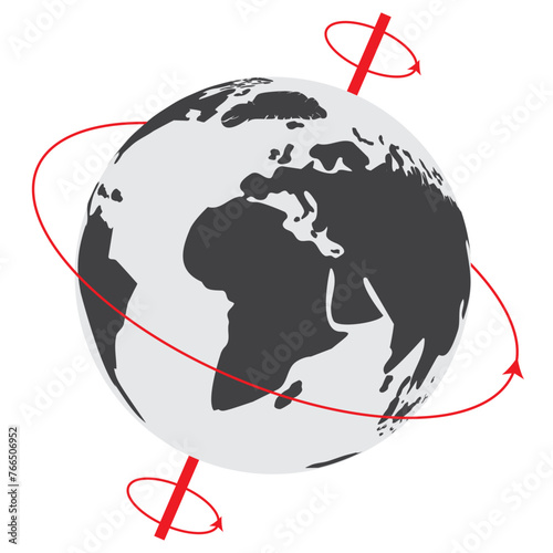 Red Earth's Rotational Axis Isolated Illustration with Earth Globe Rotation
