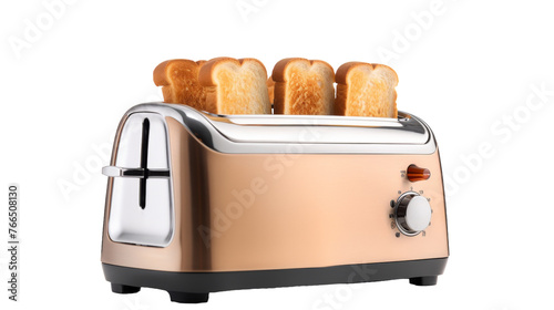A toaster with four slices of bread inside, getting ready to be toasted to a golden perfection
