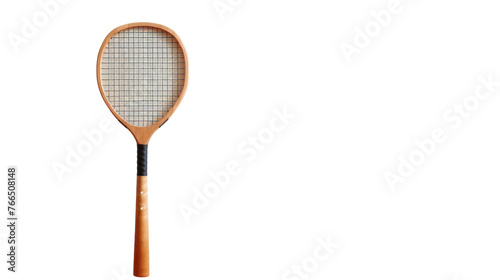 Close-up of a tennis racket on a pristine white background
