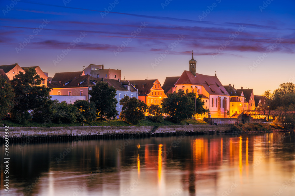 Regensburg cityscape during blue hour