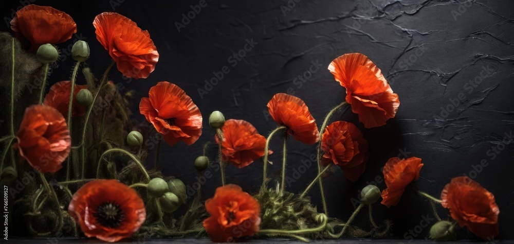 American flag and a poppy flowers with Memorial Day Remember and Honor background - obrazy, fototapety, plakaty 