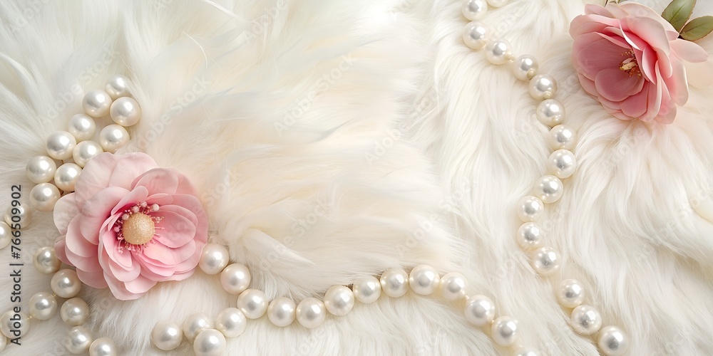 background, flowers, white fur pearls background, flowers, white fur pearls