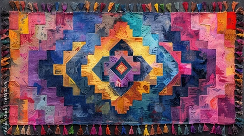 Vibrant traditional rug with intricate patterns. Generative AI