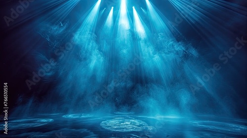 Ethereal stage with dramatic fog and lighting. Generative AI