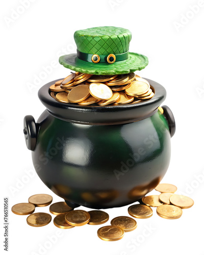 pot of coins and st patricks hat 3d illustration