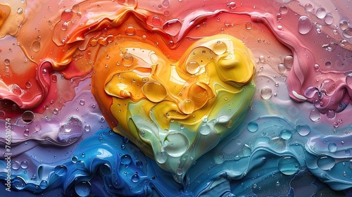 Abstract heart with dynamic splashes of color. Generative AI