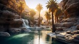 Canyon oasis with pool and palm trees