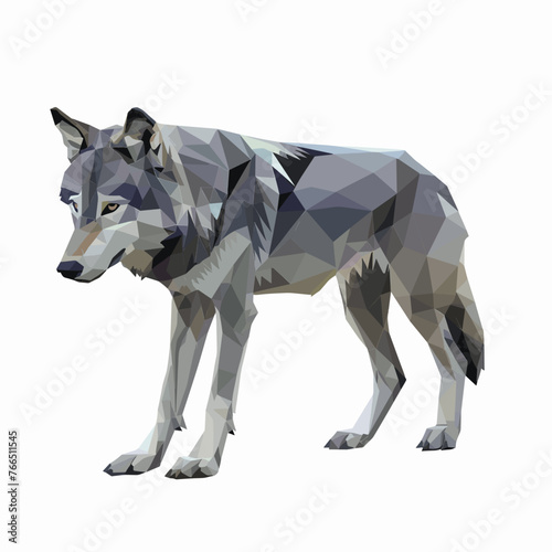 Low poly triangular wolf portrait isolated on a white background