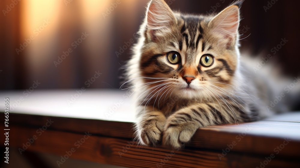 Cute kitten sitting on the table
