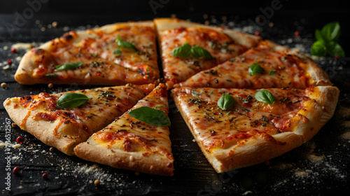 Slices of Pizza with Spices on Black Background