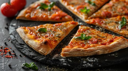 Slices of Pizza with Spices on Black Background