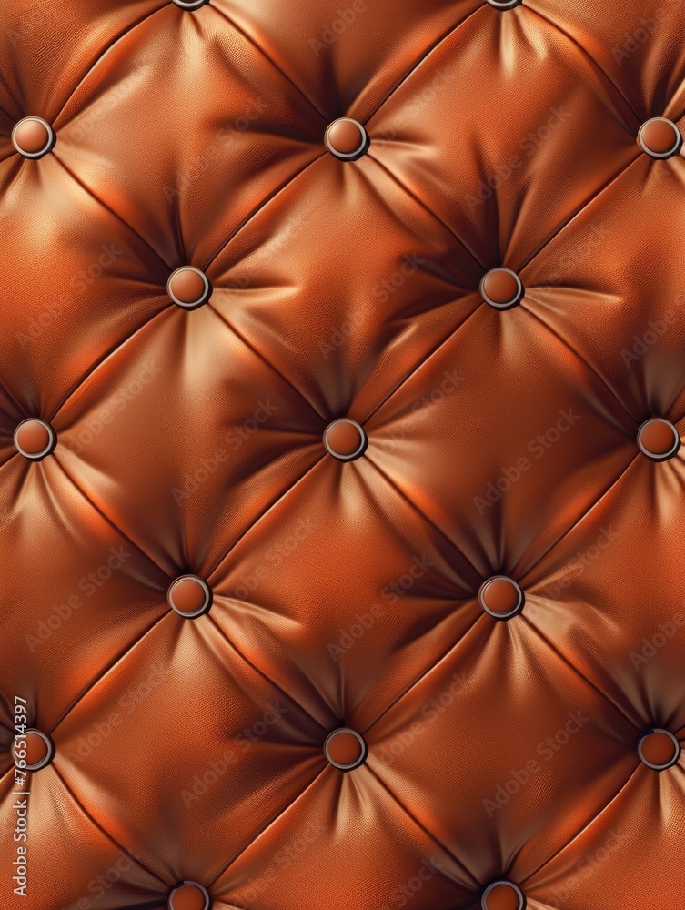 Fototapeta premium A close up of a brown leather surface with a pattern of circles. The leather is brown and has a shiny appearance