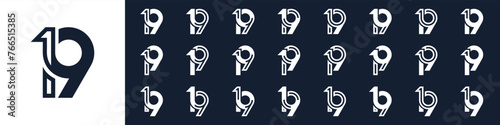 collection of creative number 19 logo designs. abstract nineteen design vector illustration