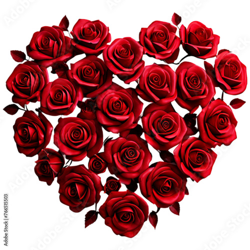 Bouquet of flowers in a heart shape, red roses with love image	