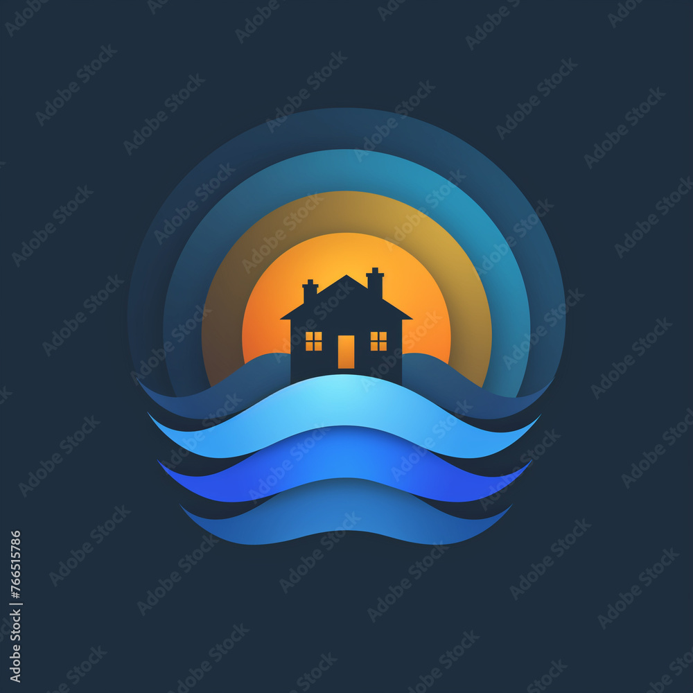House in the sea. House in the ocean. Vector illustration.