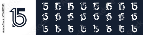 collection of creative number 15 logo designs. abstract fifteen design vector illustration