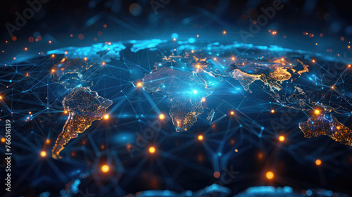 Globalization. virtual global world map with media link connecting technology, digital, internet, network security system, networking tech, cybersecurity, business, cyber network connection concept photo
