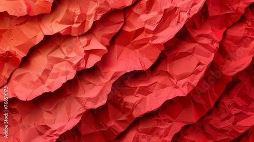 Bold red crumpled paper texture creating angular shapes and shadows. © Jan