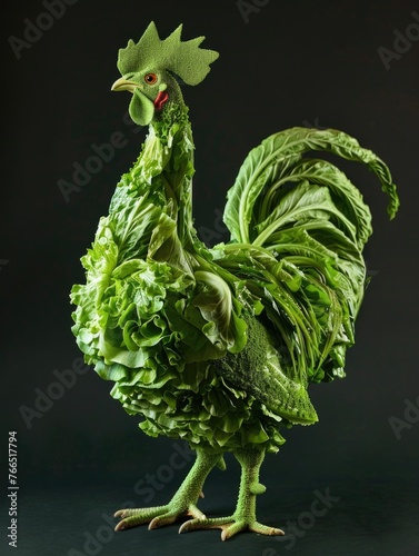 Wallpaper Mural A green chicken from letuce. The chicken is standing on a black background. The lettuce is covering the chicken's body and head Torontodigital.ca