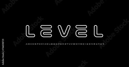 Technology font, digital cyber alphabet, rounded letters and numerals made in outlines style, vector illustration 10EPS