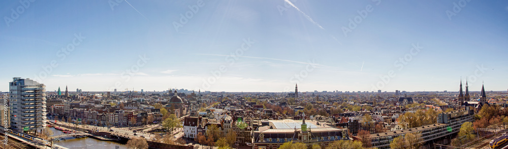 Panoramic aerial view of Amsterdam, Netherlands.