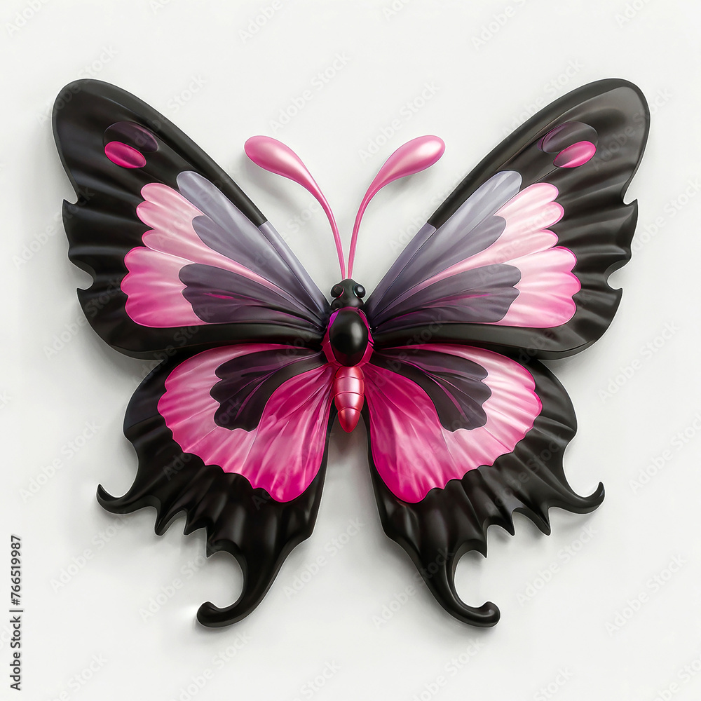 fractal colorful pink and black butterfly on white background